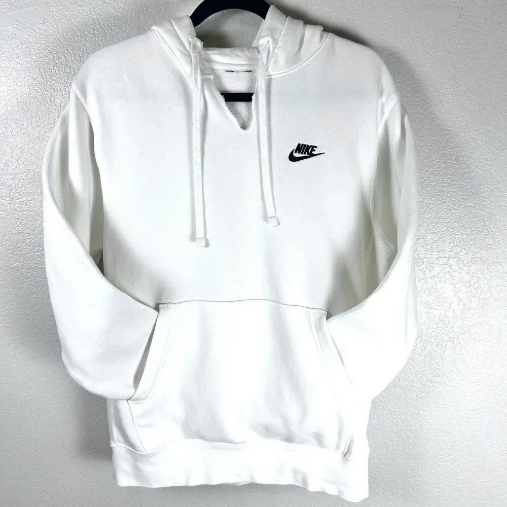 Nike Fleece Pullover Hoodie Distressed Streetwear VNeck Men's Womens White Small